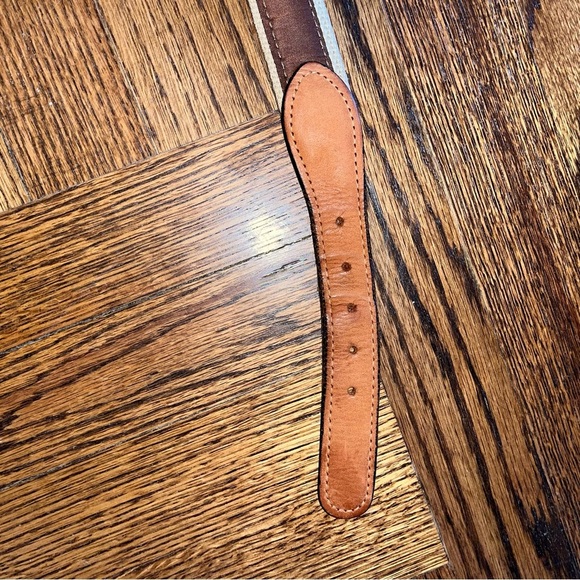 Cabela’s Tan Canvas Leather Ends Solid Brass Buckle Fish Belt Size 42 - Picture 8 of 11